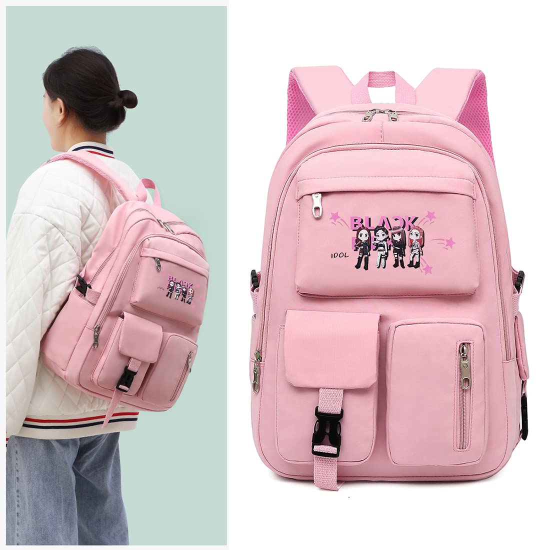PALAY Blackpink Backpack for Girls School Bags Blackpink Kpop Theme Prints with USB Charging and Headset Port Backpack for Student College School Bag for Boys PALAY Blackpink Backpack for Girls School Bags Blackpink Kpop Theme Prints with USB Charging and Headset Port Backpack for Student College School Bag for Boys